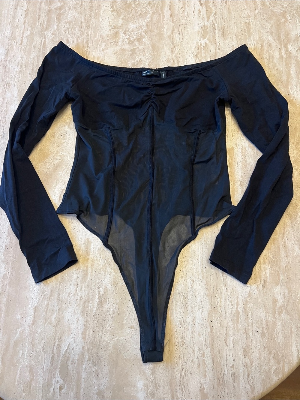 ASOS Black Off-the-Shoulder Long Sleeve Mesh Bodysuit
